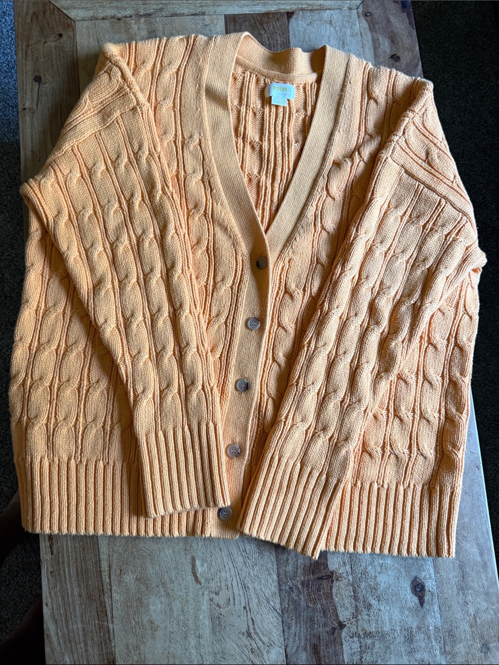 Maeve Peach/orange Cable-Knit Button Cardigan